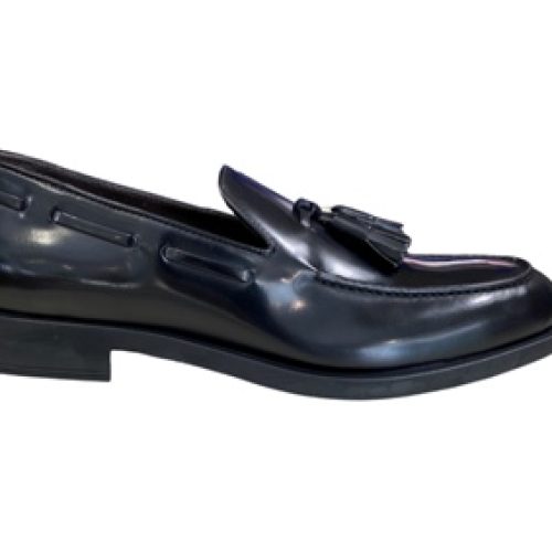 MOCASSINI IN VITELLO SPAZZOLATO NERO FONDO GOMMA