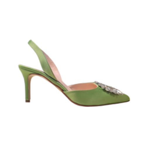 SANDALI “Slingback” IN TESSUTO RASO VERDE 80 mm