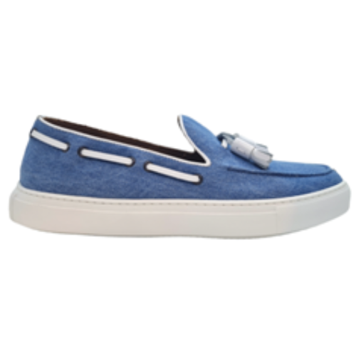 MOCASSINI “Sneakers” IN TESSUTO JEANS AZZURRO FONDO GOMMA