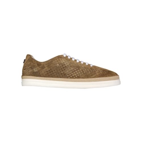 SCARPE STRINGATE “Sneakers” IN SUEDE TRAFORATO TABACCO FONDO GOMMA