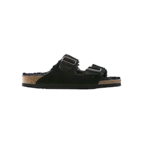 SANDALI “Arizona” IN SUEDE/ PELLICCIA DI AGNELLO NERO