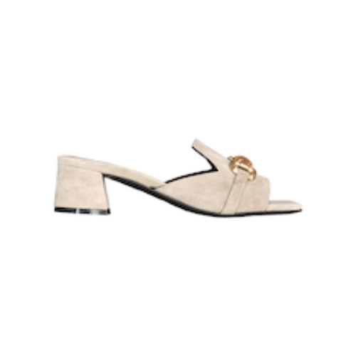 SANDALI MULES IN SUEDE SABBIA 50 mm