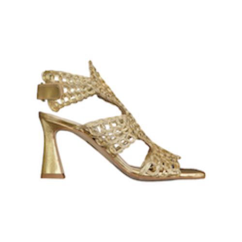 SANDALI “Gladiator” IN PELLE A RICAMO ORO 80 mm