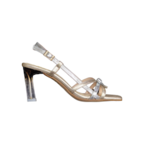 SANDALI “Slingback” IN PELLE ARGENTO/ORO 80 mm