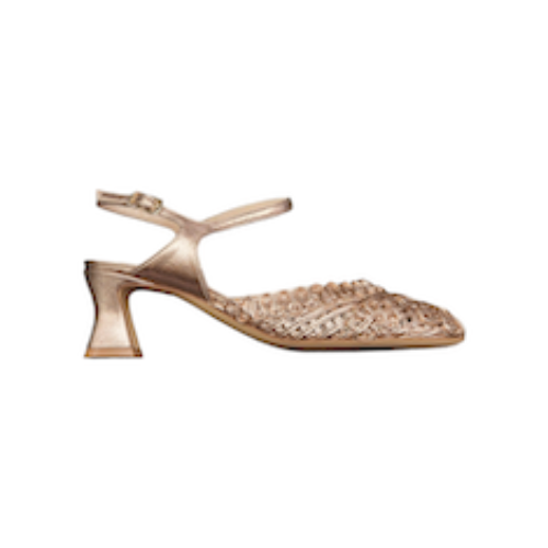 SANDALI “Slingback” IN PELLE A RICAMO PLATINO 50 mm
