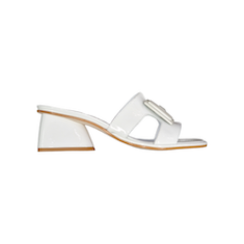 SANDALI “Mules” IN VERNICE BIANCO 50 mm